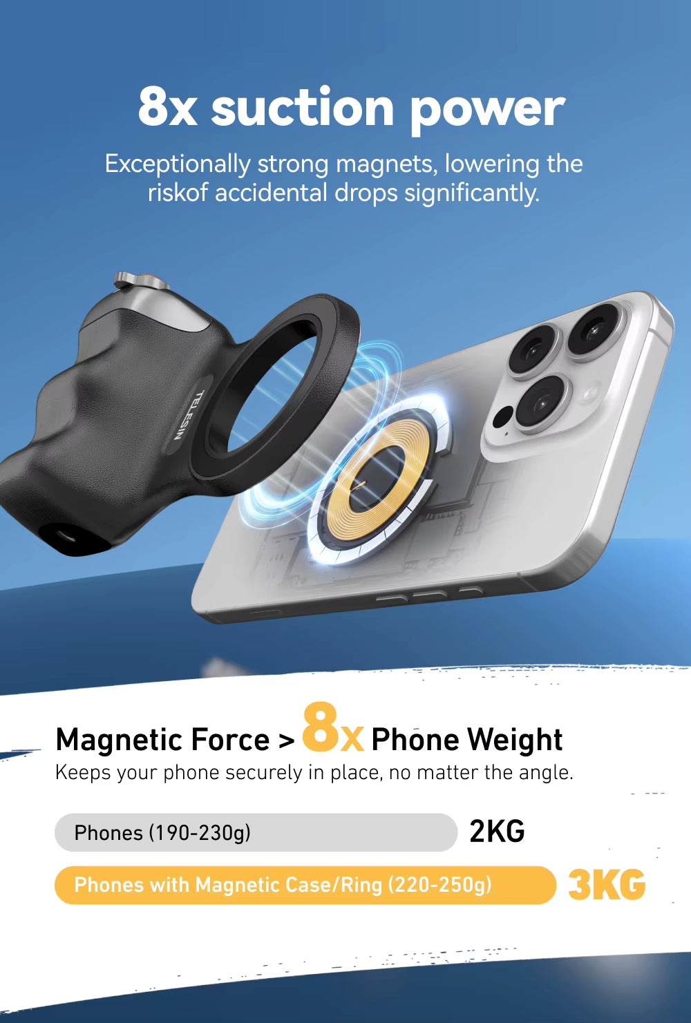 TELESIN Magnetic Phone Camera Shoot Hand Grip Phone Holder Shooting Aid Remote Control Handle for Iphone HUAWEI SAMSUNG Phone