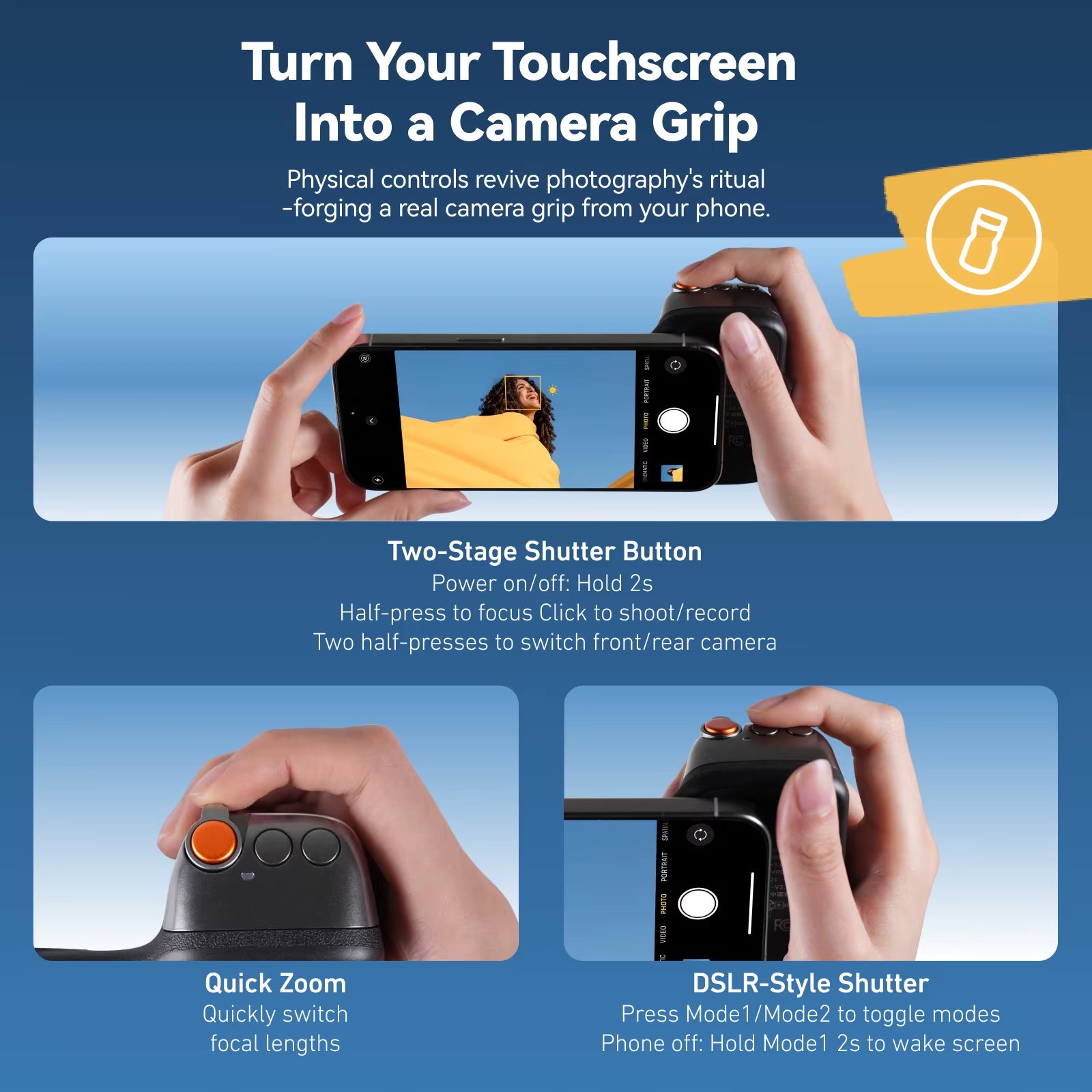 TELESIN Magnetic Phone Camera Shoot Hand Grip Phone Holder Shooting Aid Remote Control Handle for Iphone HUAWEI SAMSUNG Phone