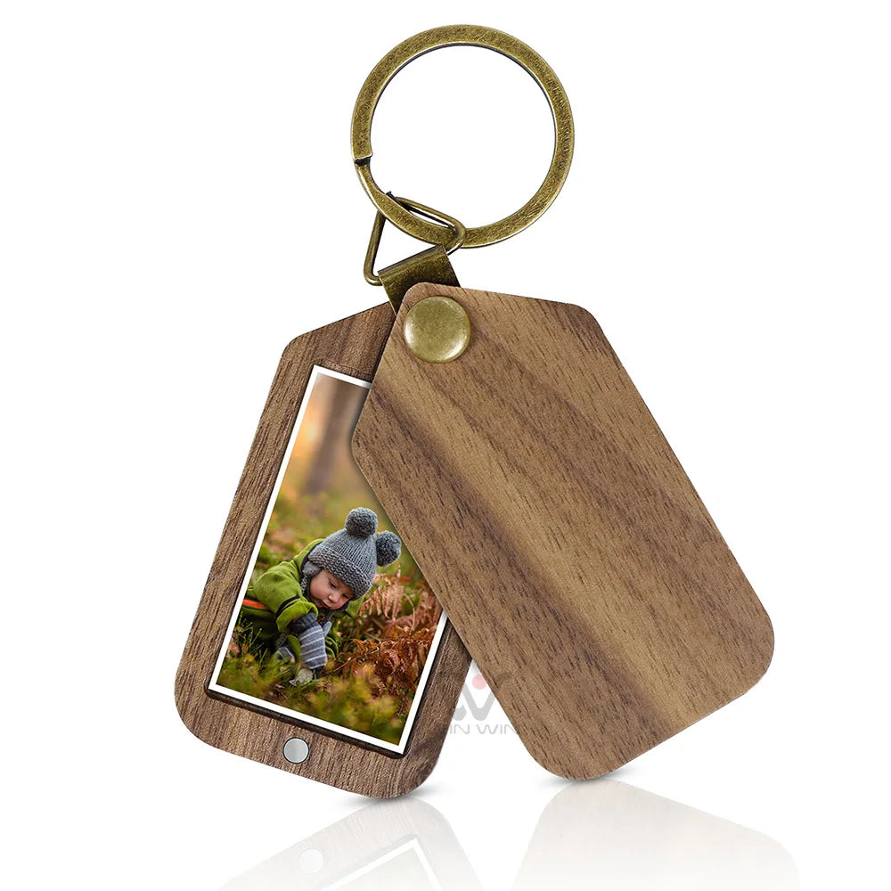 Personalized Classic Wooden Keychain - Custom Engraved Photo Holder for Thoughtful Valentine's Day Gifts