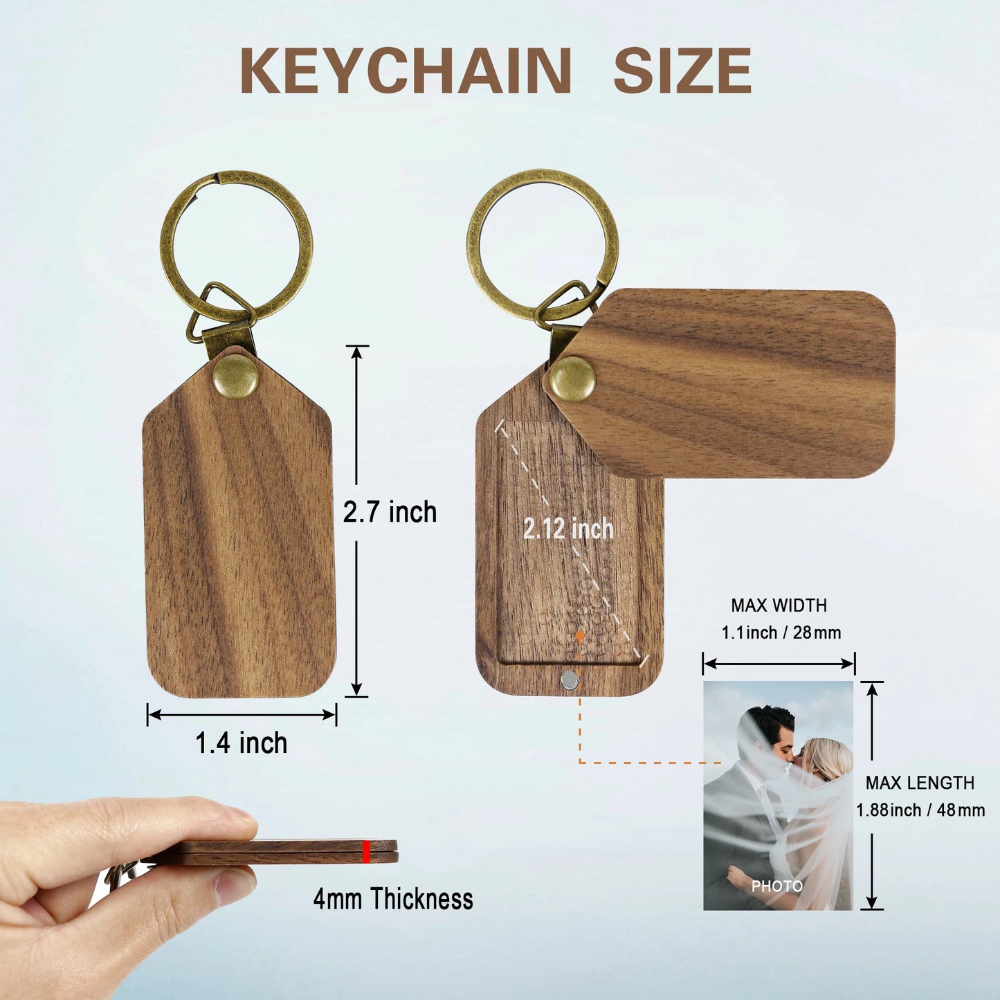 Personalized Classic Wooden Keychain - Custom Engraved Photo Holder for Thoughtful Valentine's Day Gifts