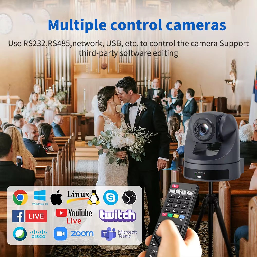 4K30Fps AI Auto Tracking PTZ Video Camera USB HDMI LAN 20X Zoom Conference Camera Support POE for Meeting Church Live Streaming