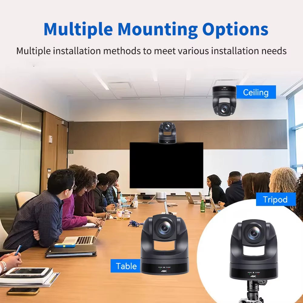 4K30Fps AI Auto Tracking PTZ Video Camera USB HDMI LAN 20X Zoom Conference Camera Support POE for Meeting Church Live Streaming