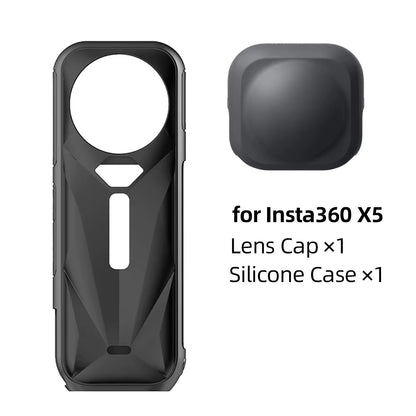 2-IN-1 Lens Cap + Silicone Case for  X5, Lens Protector Cover & Insta 360 Camera Body Protection Case (Accessories Set)