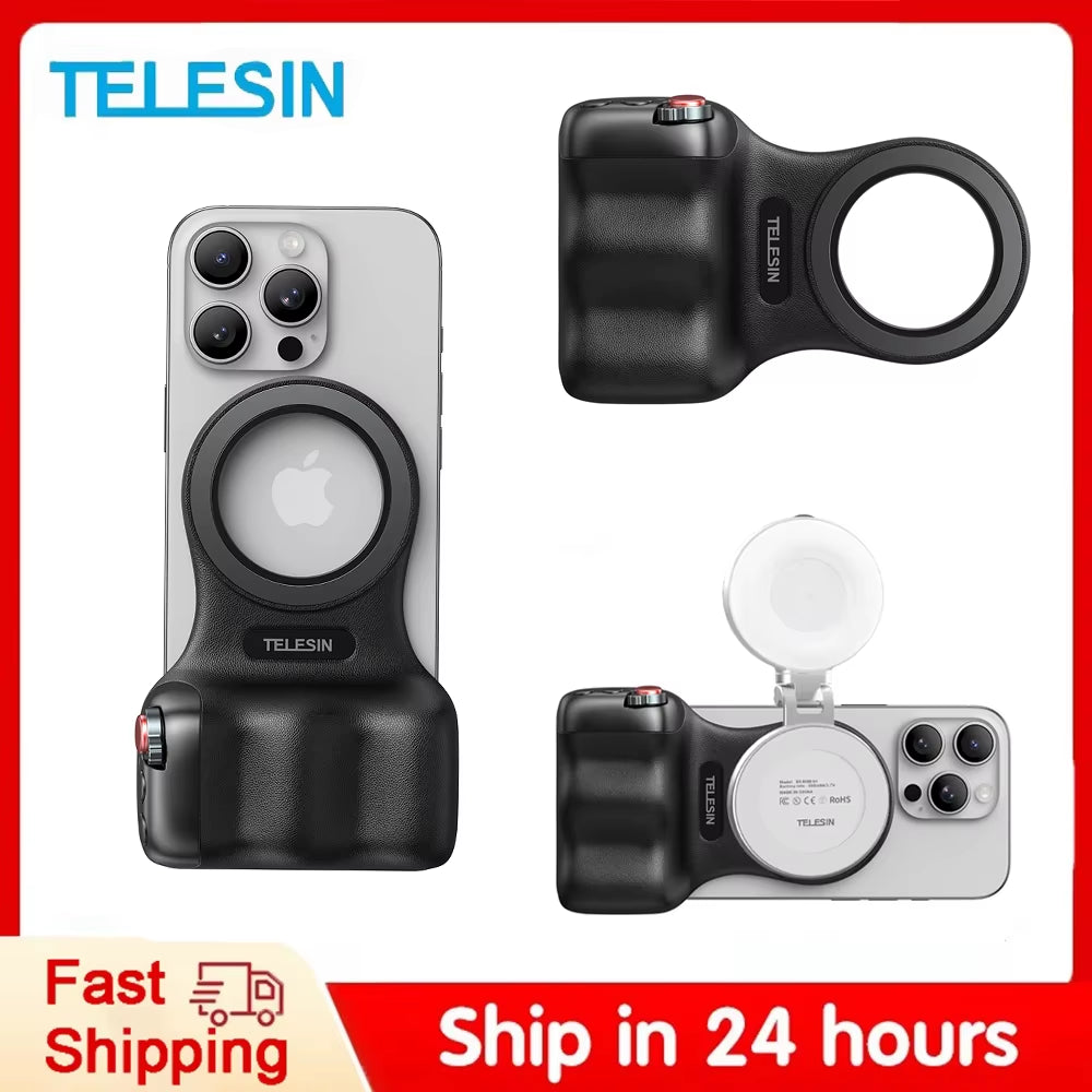 TELESIN Magnetic Phone Camera Shoot Hand Grip Phone Holder Shooting Aid Remote Control Handle for Iphone HUAWEI SAMSUNG Phone